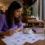 Woman analyzing SEO performance reports at home office