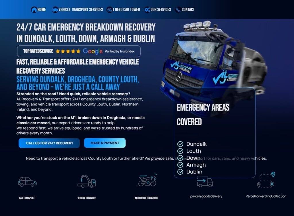 Astory Media, website work for AL Recovery and Transport, a recovery business serving Drogheda and County Louth